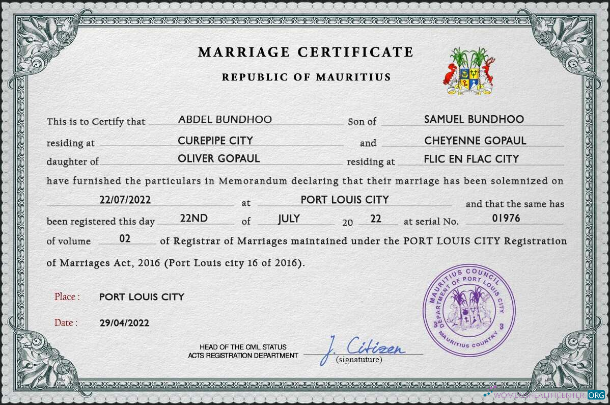 Download Mauritius marriage certificate PSD template Photoshop template